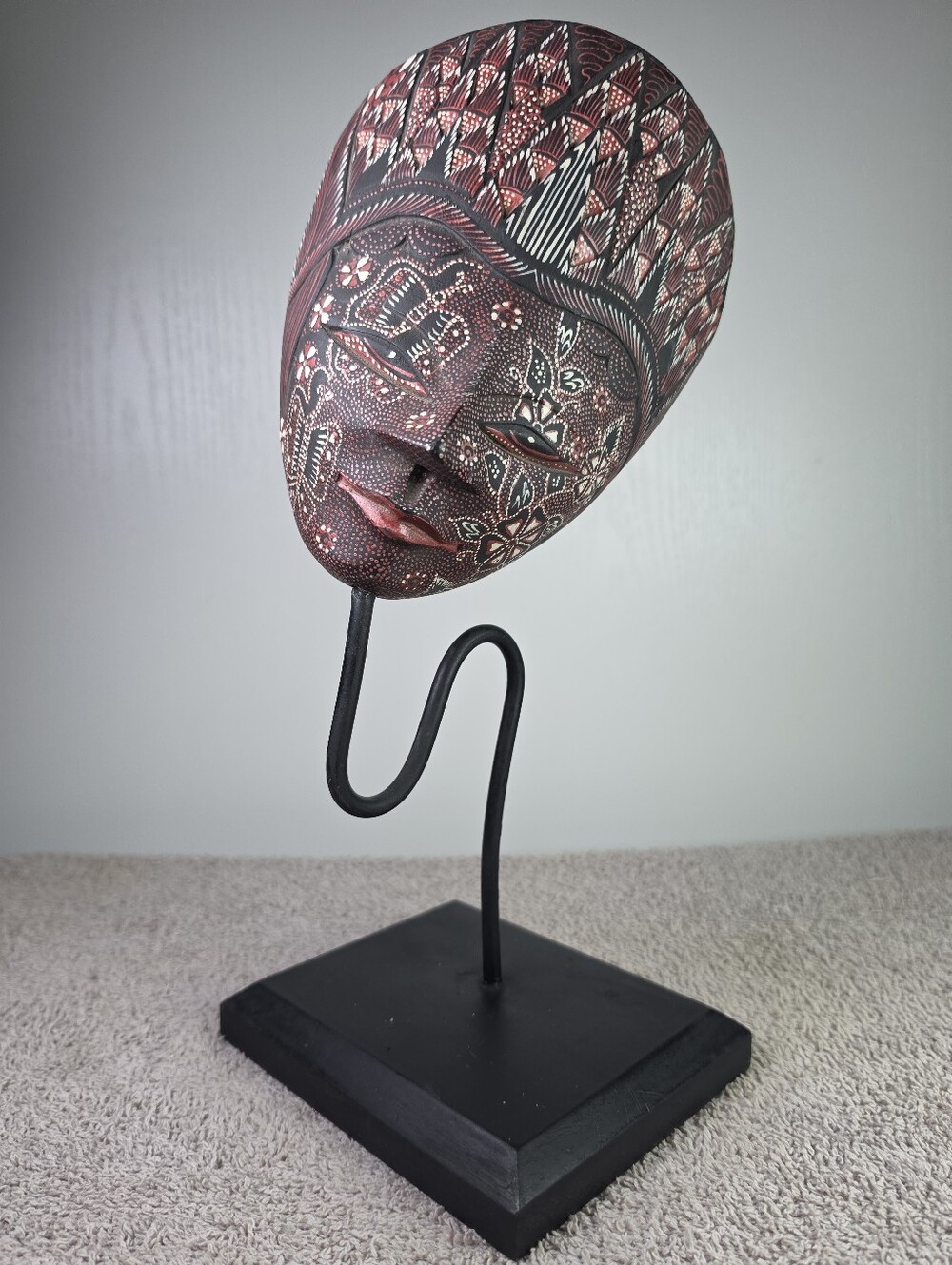 Decorative Red and Brown Hand-Painted Balinese/javanese Handcarved Batik  Mask